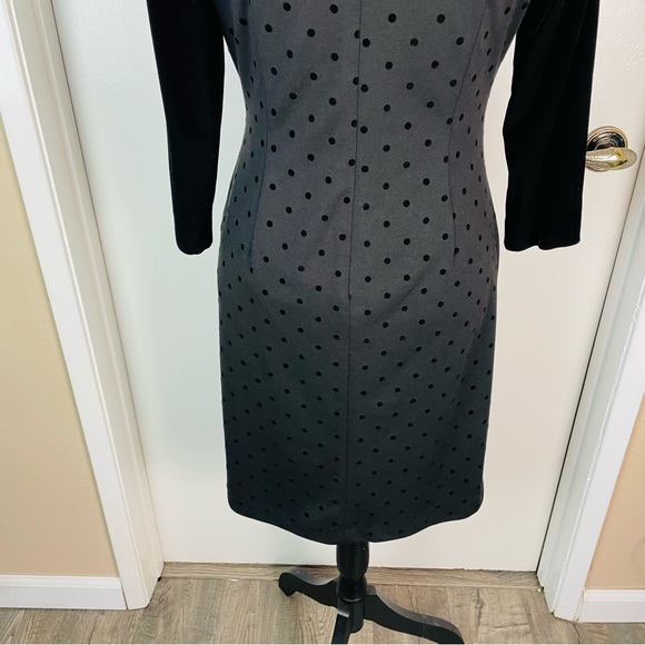 Tahari 6P Black Midi Dress Woman Dots 3/4 Sleeve Rhinestone Evening Party Velvet - Picture 9 of 14